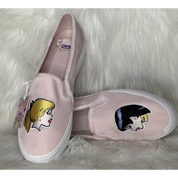 Keds Women 9.5 Betty & Veronica Triple decker Velvet Pink slip on sneaker - New - Picture 1 of 7
